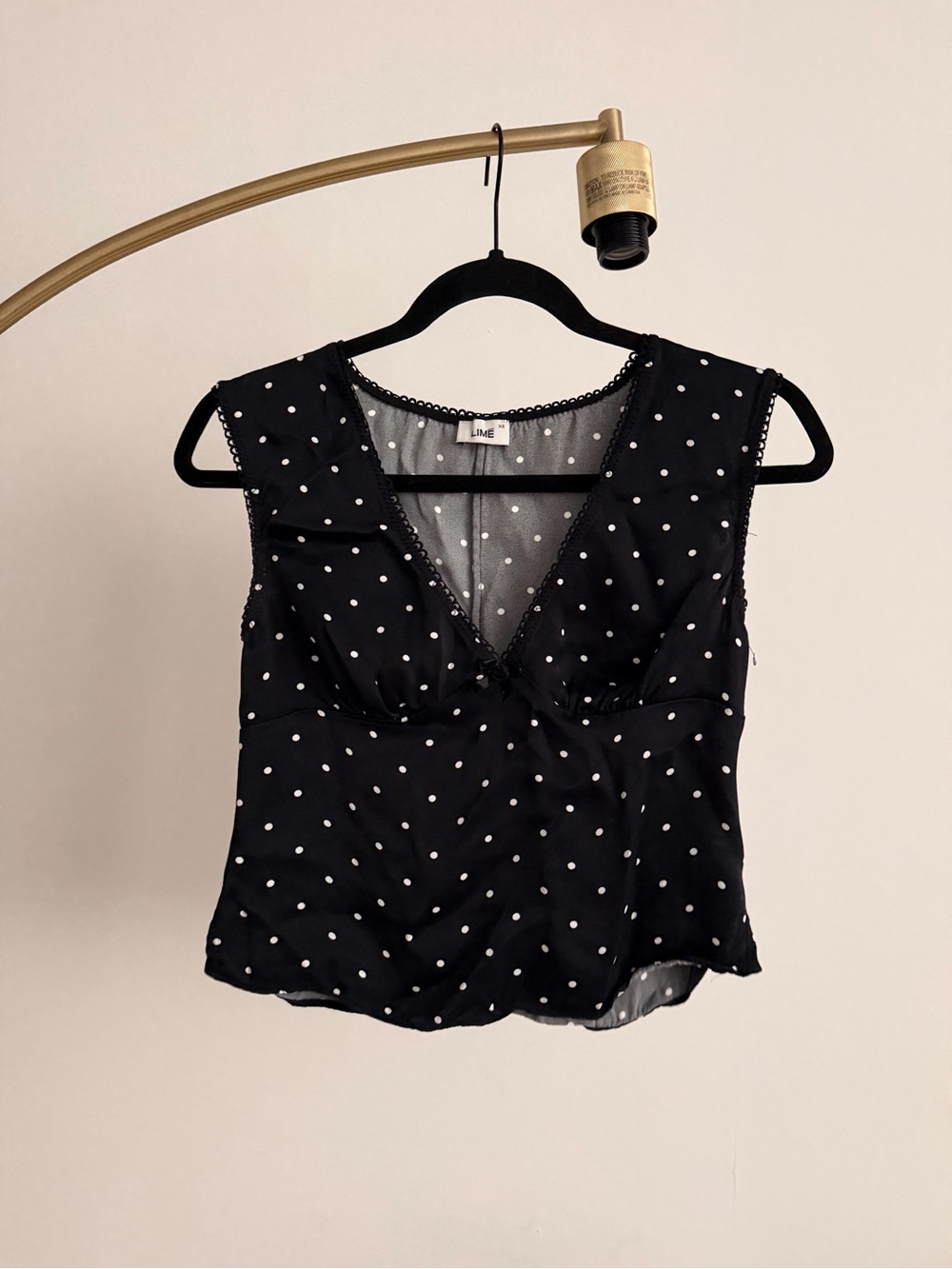 NWOT Limé Satin Polka Dotted V-Neck Top